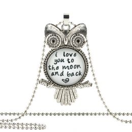 I LOVE YOU TO THE MOON AND BACK OWL PENDANT Necklace White Jewellery For Him Her Art Men Gifts250i