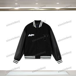 xinxinbuy Men designer Coat Jacket baseball letter towel embroidery patch long sleeves women gray Black khaki S-3XL