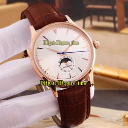 New Master Ultra Thin 1362520 White Dial Moon Phase Automatic Silver Steel Case Mens Watch Rose Gold Case Leather Strap Gents Spor211U