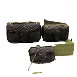 2023 Famous Brand Women Designer Shoulder Bag Leather Chain Double Gs Bag Cross Body Pure Colour Womens Handbag Crossbody Bag Purse Leather