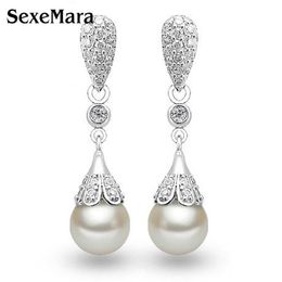 Classic 925 Sterling silver Clear Crystal Long Drop Earrings Teardrop Bridal Party Wedding Jewelry for Women Whole254g