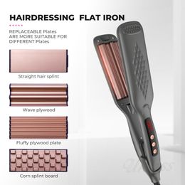 Hair Straighteners Crimper with 4 Interchangeable Plates Negative Ion Curler Volumizing Iron Fluffy Curling Straightener 230923