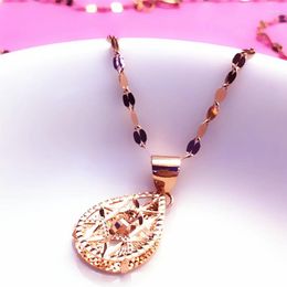 Chains 585 Purple Gold Plated 14K Rose Round Bead Water Drop Necklace Pendant Fashion Shiny Exquisite Women's Jewelry