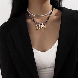 Pendant Necklaces 2021 Trendy Vintage Goth Short Pearl Velvet Chain Choker Necklace For Women Piece Letter BABY Female Costume Jew255e