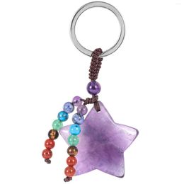 Keychains Natural Crystal Gemstone Star Shape Keychain Hand Carved Charm With 7 Chakra Beaded Tassels Metal Key Ring For Wallet Backpack