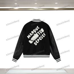 xinxinbuy Men designer Coat Jacket baseball letter towel embroidery patch long sleeves women gray Black khaki S-XL