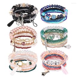 Strand Beaded Bracelet Multilayer Crystal Rhomboid Pendant Hand Knitting Bohemia Adjustable Tide Simple Rice Bead