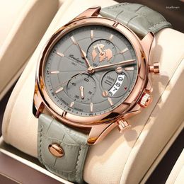 Wristwatches POEDAGAR Men's Watches Fashion Chronograph Leather Quartz Wristwatch Waterproof Luminous Casual Sport Watch For