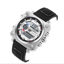 TEMEIS Square Multifunctional Electronic Mens Watches High Definition Led Watch Stopwatch Timing Durable Leather Strap Wristwatche2624