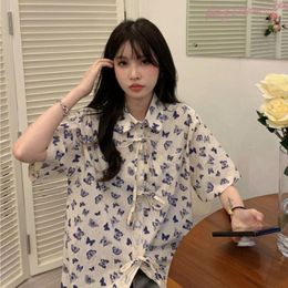 Women's Blouses 2023 Summer Korean Printed Short Sleeve Shirt Loose Slim Cute Top Fashion Vintage Clothes Women Shirts &