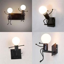 Wall Lamp Vintage Black Iron Cartoon Lamps Living Room Bedroom Dining Children Lighting Decor E27 Sconces Lights