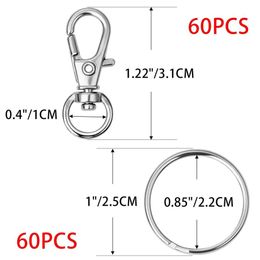 120pcs Swivel Lanyard Snap Hook Metal Lobster Clasp with Key Rings DIY Keyring Jewellery Keychain Key Chain Accessories Silver Color224n