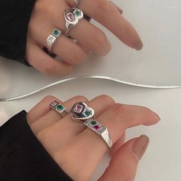 Cluster Rings Silvology 925 Sterling Silver Red Green Crystal Square Heart For Women Temperament Luxury 2023 Summer Trendy Jewelry