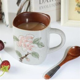 Vintage coffee mug Jingdezhen hand-painted peony ceramic cup creative personality retro mug320E
