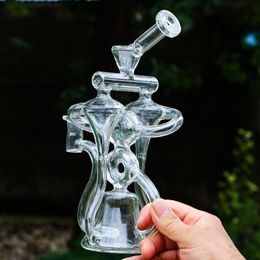 10-Zoll-Wasserpfeifen Doppel-Recycler-Becherglas-Bong Inline-Perkolator-Schwerkraft-Rauchwasserpfeifen mit 14-mm-Gelenkschale