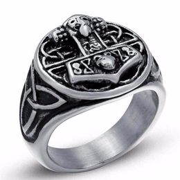 whole 2018 Fashion Jewellery Bague Odin 's Symbol Of Norse Viking Hammer Ring Biker Stainless Steel Rings For Men 6C0274256u