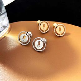 2023 New Luxury S925 Sterling Silver Jewelry Lucky Move Stud Earring Round Coin Design Trendy Slide Moving CZ Cubic Zircon Stone E234a