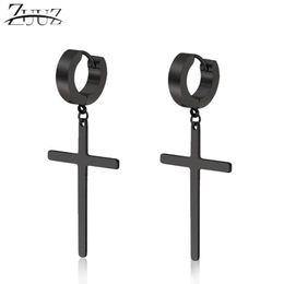 Stainless Steel Jewellery Bricos Charm Kpop Loop Cross Hoop Earrings Black Small Piercing Hoops Long Charms Gifts For Men & Huggie2414