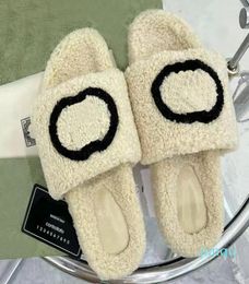 Women G Print Lambswool Slipper Italy Brand Fur Woolen Plush Slides Lambskin Sandals Flat Heel Slippers Home Loafers Sand6670767