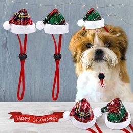 Dog Apparel Christms Pets Dogs Cats Cap Cute Headgear Plaid Snowflake Hat for Small Puppy Grooming Accessories Supplier 230923