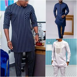 Men's Tracksuits Dashiki Man Suits Short Sleeve Striped Tops Shirt Casual Pant 2 Piece Sets African Traditional Costumes Ethnic Style Mens Outfit 230923