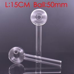 Thick heady 5.9inch glass oil burner pipe Straight Clear Pyrex Handmade smoking tube nails burnering pipes with Big 50mm ball