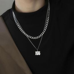 Chains Double Layer Couple Necklace Men Titanium Steel Korean Style Clavicle Chain Cuban Letter271I