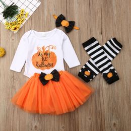 Clothing Sets born Baby Girl Clothes My First Halloween Costume Long Sleeve Romper Tulle Tutu Skirt Warm Leggings Headband Outfit 230923