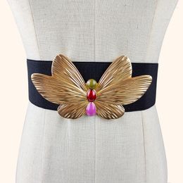 Belts Fashion Female Wide Elastic Waistband Gold Bow Tie Buckle Belt For Women Waist Band Sweater Coat Clothing Cummer Accessories