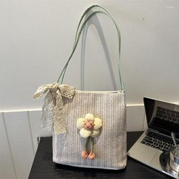 Evening Bags Soild Color Beach Straw Bag Korean Style Women Shoulder Package Big Capacity Bucket Holiday Summer Commute Tote Handbags