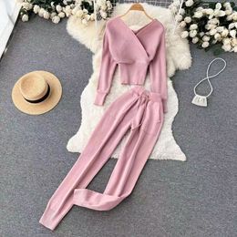 designer tracksuit tracksuit two piece suit sports womens temperament wears out running fashion knitted suit autumn dew shoulder pocket suit