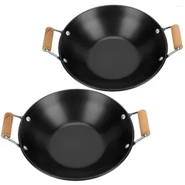 Pans 2 Pcs Non Stick Pan Lid Stainless Steel Griddle Kitchen Supply Takeaway Pot Frying Thickened Dry Metal Individual