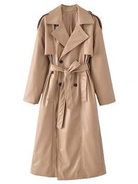 Women's Jacket's Wool Blend's Classic Double Breasted Lapel Coat Jacket Fashion with Belt Faux Leather Trench Vintage Chic Apparel 230923