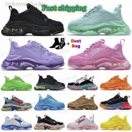 Balencaig Fashion Triple S Clear Sole Casual Shoes Black Pink Neon Green Gym Red Blue White Sneakers Turquoise Light Tan Metallic Sier mens womens Dad Paris Platform T