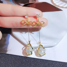 Dangle Earrings 18K Gold Plated Korean Fashion Opal Drop Earring Bow Tie Elegant Woman Long For Women Vintage Jewelry