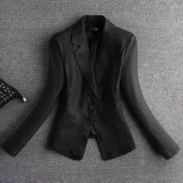 Women's Leather Black Suit Jacket Spring Short Korean Slim Show Suede Clothes One Button Fashion Blazer Coat