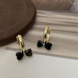 Hoop Earrings Korean Fashion Jewellery 14K Gold Plated Black Zircon Bow Tie Small Elegant Women's Daily Work Accessories