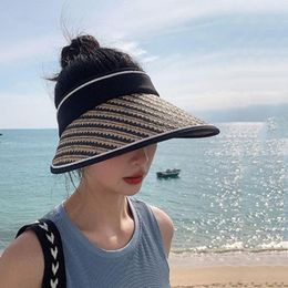 Wide Brim Hats Protection Sun Visor Beach Cap For Women Large Anti-ultraviolet Summer Empty Top Hat Sunscreen