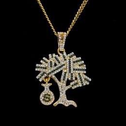 Hip hop Gold Silver USA Money Tree Pendant Bling Rhinestone Crystal Necklace Chain for Men2613