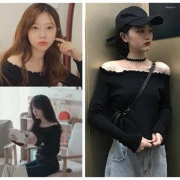 Women's Sweaters Kpop Korean Drama Sexy Girl Black Slim Knit Women Summer Streetwear Fashion Long Sleeve Pullovers Off-Shoulder Jumpers