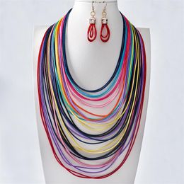 Necklace Earrings Set Europe And America Exaggerated Bohemia Jewellery Accessories Multi Colours Handmade Weave Layer Chain Choker