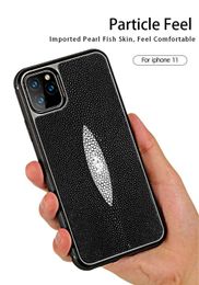 Genuine Natural Stingray Leather Case For iPhone 15 Pro Max 14 13 12 Pearl Fish Skin Cover