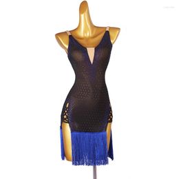 Stage Wear Latin Tassel Dress Rhinestones Dance Practise Competition Performance Costume Training Clothes Nightclub Party Outfit