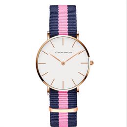 36MM Simple Womens Watches Accurate Quartz Ladies Watch Comfortable Leather Strap or Nylon Band Wristwatches a Variety Of Colours C2688