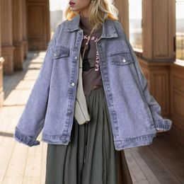 Women's Jackets Women Denim Korean Fashion Lapel Single Breasted Solid Colour Coat Spring Autumn All-Match Pocket Jean Jacket