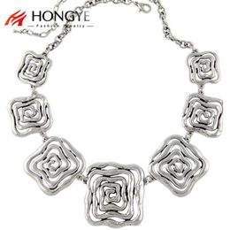 2020 Newest Choker Necklaces Fashion Women Silver Plated Flower Chunky Chains Square Statement Necklace For Female Ethnic Jewelr322C