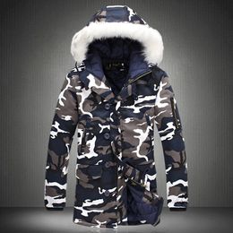 Mens Down Parkas Male Fur collar Hooded wadded Camouflage Military Medium long Winter Coat Thickening warm Cottonpadded Jacket 230923