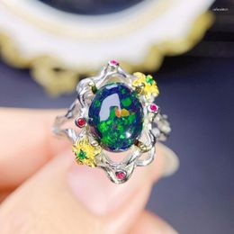 Cluster Rings Natural Real Opal Flower Big Ring 925 Sterling Silver 8 10mm 1.7ct Gemstone For Men Or Women Fine Jewellery J236292