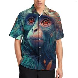 Men's Casual Shirts Monkey Loose Shirt Men Vacation Neon Colorful Painting Hawaiian Graphic Short-Sleeve Fashion Oversized Blouses