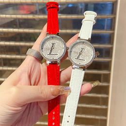 Full Brand Wrist Watches Women Ladies Girl Crystal Big Letters Style Luxury Leather Strap Quartz Clock L86224n